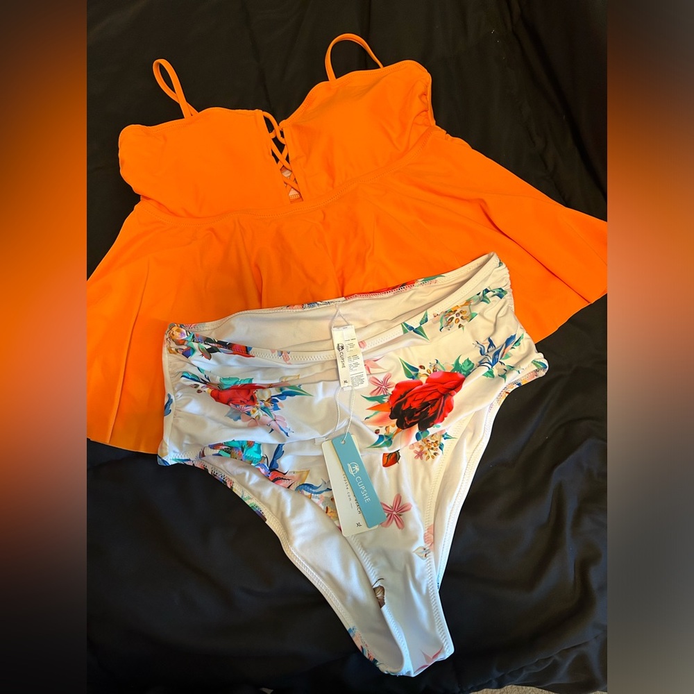 CUPSHE bathing suit, 2 piece , high waisted, tankini type size XL
